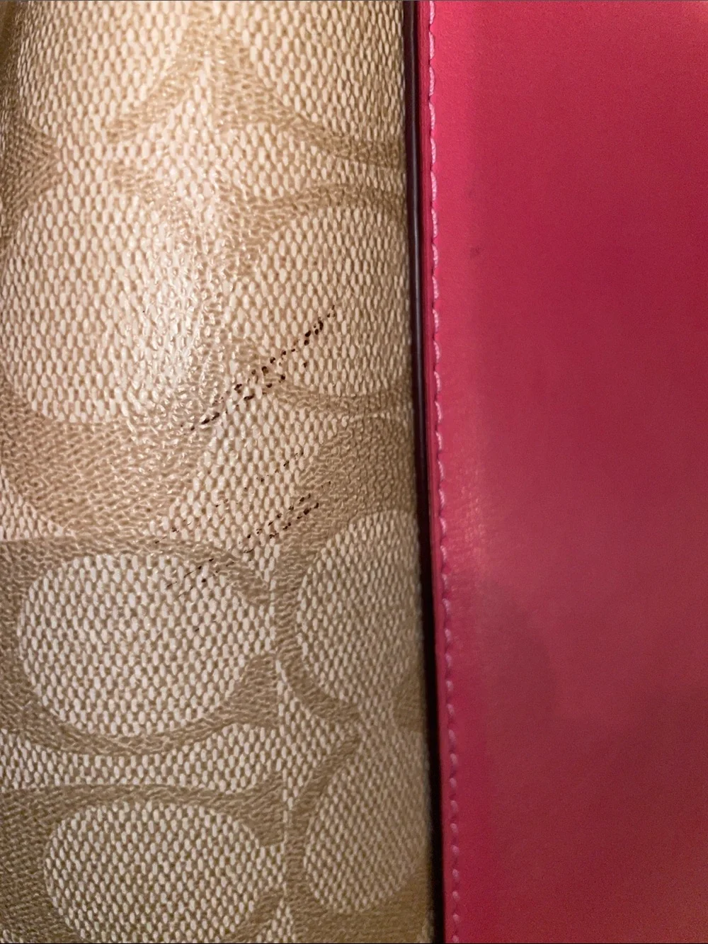 Coach Beige Signature Tote with Pink Handles